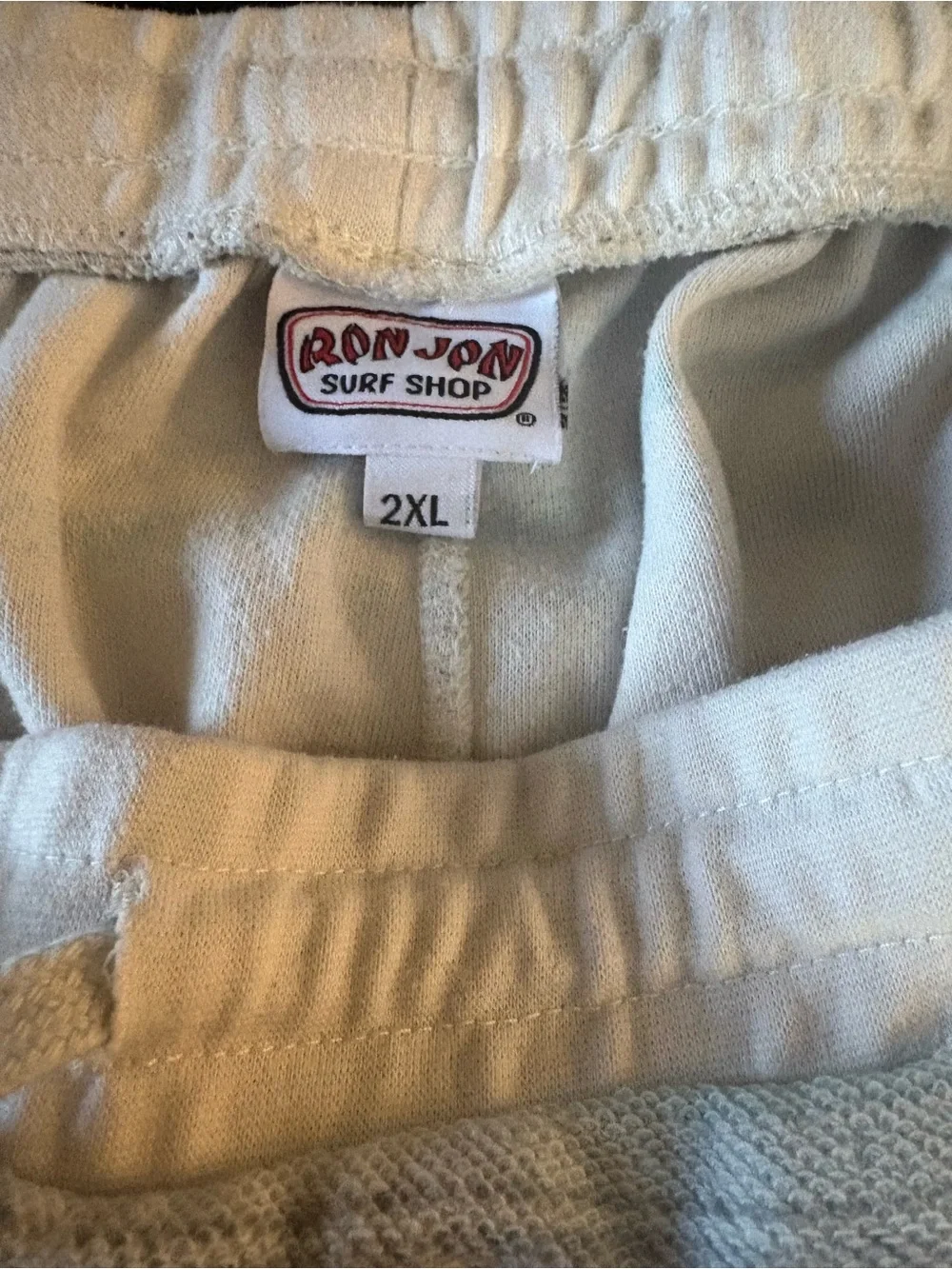 Ron Jon Striped Terry Drawstring Shorts - Cream & Light Blue SZ 2XL